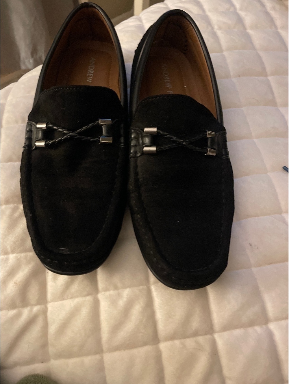 Andrew Fezza Men's Black Suede Loafers Size 8 with Leather Interior and Rubber T